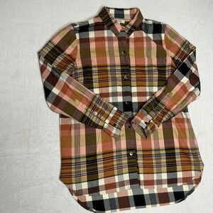 Madewell Plaid Button Down Shirt Pink Brown Black Tan Long Sleeve Womens Medium